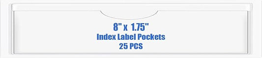 Origin-Joy 25 PCS Self-Adhesive Index Label Pockets, Clear Plastic Peel & Stick Card Holders with Top Open for Loading (8 x 1.75 inch)