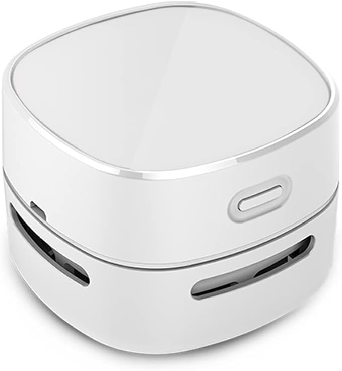 ODISTAR Desktop Vacuum Cleaner, Mini Table dust Sweeper Energy Saving,High Endurance up to 400 mins,360º Rotatable Design for Keyboard/Home/School/Office (White Charging)