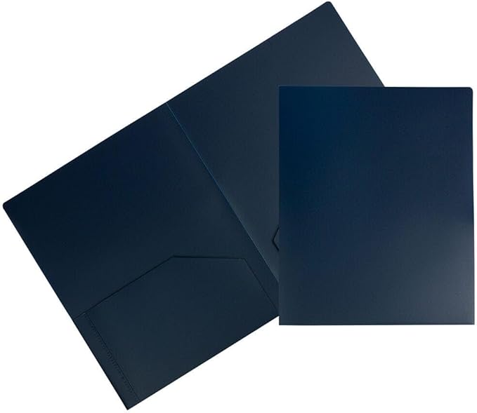 JAM PAPER Heavy Duty Plastic 2 Pocket Extra Tough School Folders - Navy Blue - Bulk 144/Box