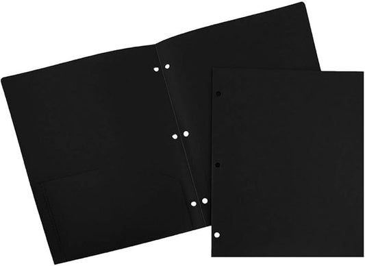 JAM PAPER Heavy Duty Plastic 3 Hole Punch Pocket Folders - Extra Tough School Folders - Black - 6/Pack