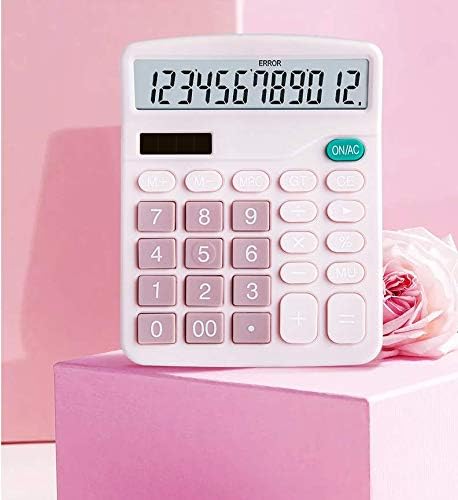 YOUHO Pink Office Desk Calculator, 12-bit Solar Battery Dual Power Standard Function Electronic Calculator with Large LCD Display (1PACK，Pink)