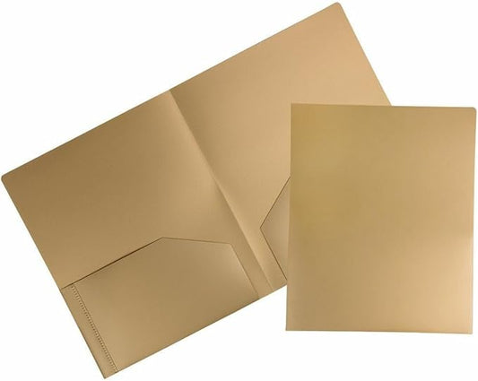 JAM PAPER Heavy Duty Plastic 2 Pocket Extra Tough School Folders - Gold - Bulk 144/Box