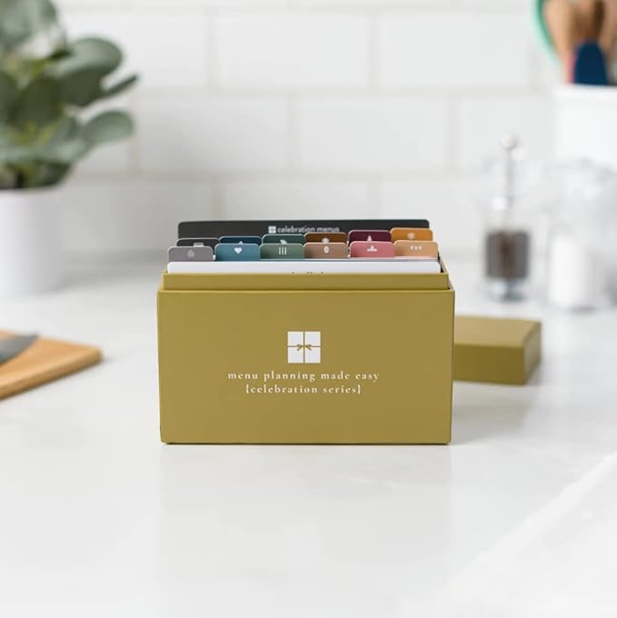 Meal Planner with 72 Recipe Cards (Celebration Menu) - Weekly Menu Planner | Sturdy Recipe Box | 12 Reusable Grocery Shopping Lists | 5 Blank Recipe Cards | Recipe Card Protector | Recipe Ideas