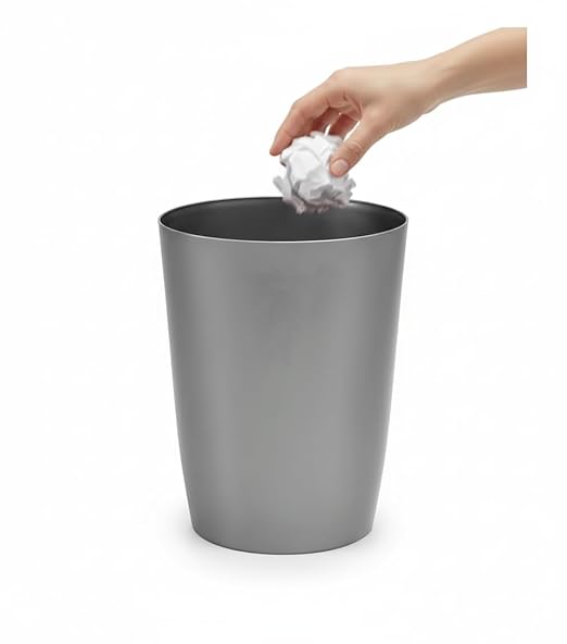 Mini Waste Basket - Durable Small Plastic Garbage Trash Can Bin - Lidless Open-Top Rectangular Slim Profile for Compact Spaces - Suitable for Home, Bathroom, Office, Bedroom & More, Silver Brushed