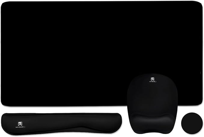 Keyboard Wrist Rest Large Mouse Pad Wrist Support for Computer, 4 in 1 Memory Foam Keyboard Pad Desk Mat Ergonomic Hand Rest Wrist Cushion for Home Office Gaming-Black