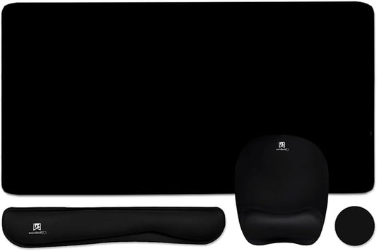 Keyboard Wrist Rest Large Mouse Pad Wrist Support for Computer, 4 in 1 Memory Foam Keyboard Pad Desk Mat Ergonomic Hand Rest Wrist Cushion for Home Office Gaming-Black