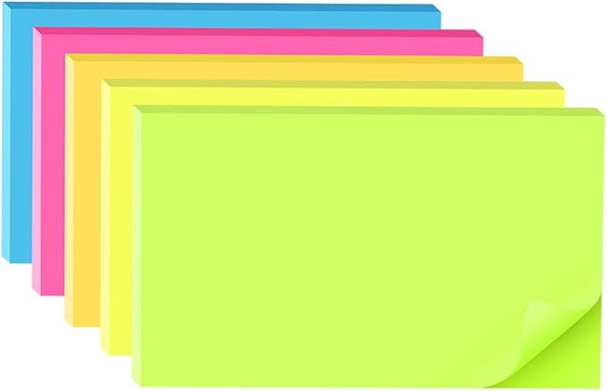 (5 Pads) Sticky Notes 3x5 in Bright Stickies Colorful Super Sticking Power Memo Pads Strong Adhesive