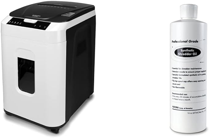 Aurora Paper Shredder Bundle with Synthetic Shredder Oil (16 oz.)