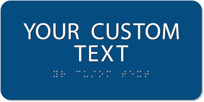 ALPHA DOG ADA SIGNS Custom ADA Compliant Braille Sign, 4"x8" Room Identification Plaque, Tactile Text, Raised Letters, Personalized 2-Line, Indoor/Outdoor, USA-Made (Blue)