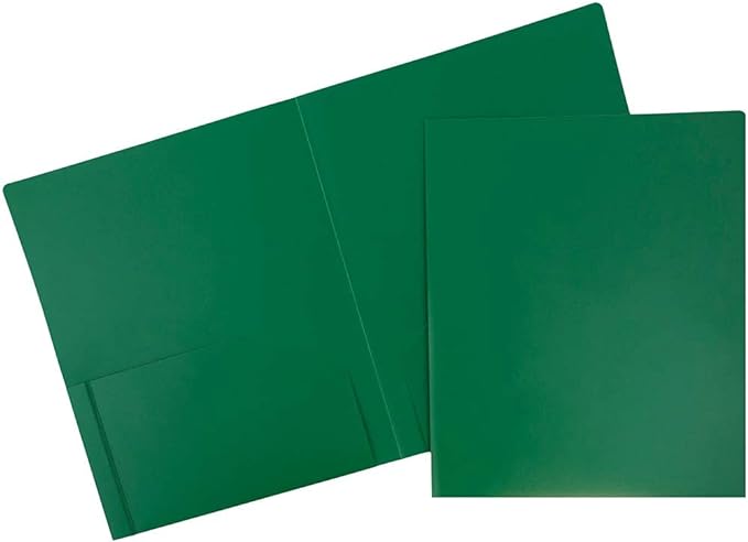 JAM PAPER Heavy Duty Plastic 2 Pocket Extra Tough School Folders - Green - 6/Pack