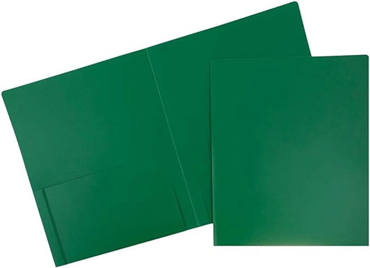 JAM PAPER Heavy Duty Plastic 2 Pocket Extra Tough School Folders - Green - 6/Pack