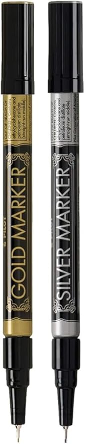 Metallic Permanent Paint Markers, Gold And Silver, Extra Fine Point (0.5mm), 2 Count, Bundle with Plastic Reusable Pouch