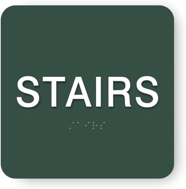 ADA STAIRS braille sign, 6” x 6”, ADA Compliant STAIRS Sign for Building or Business, Many Colors Choices, Made in USA! (Hunter Green)