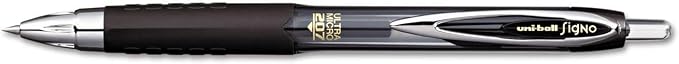 Signo 207 Roller Ball Retractable Gel Pens, Ultra Micro Point (0.38mm), Black Ink, 3 Count, Bundle with Plastic Reusable Pouch