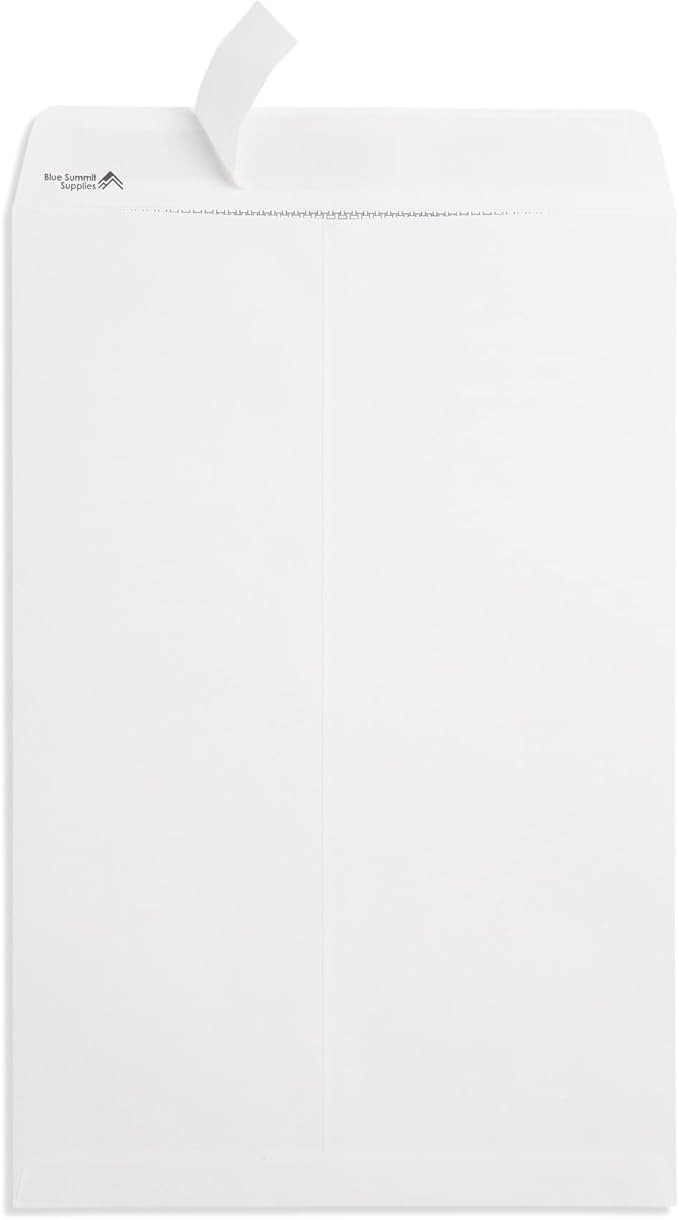 Blue Summit 50 Large Mailing Envelopes 13x18, White 13 x 18 Envelopes, Self Seal Catalog, Security Tinted for Mailing