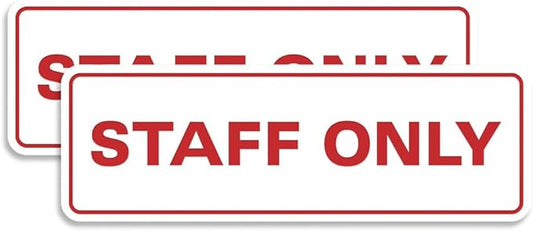 All Quality Standard Staff Only Wall or Door Sign | Easy Installation | Office Workplace Signs | Enhanced Security ‌ - White/Red - Small (2 Pack)