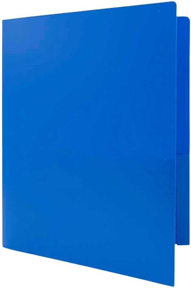 JAM PAPER Heavy Duty Plastic 2 Pocket Extra Tough School Folders - Blue - Bulk 144/Box