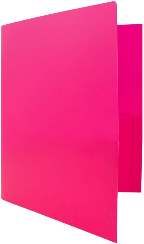 JAM PAPER Heavy Duty Plastic 2 Pocket Extra Tough School Folders - Fuchsia Hot Pink - Bulk 144/Box