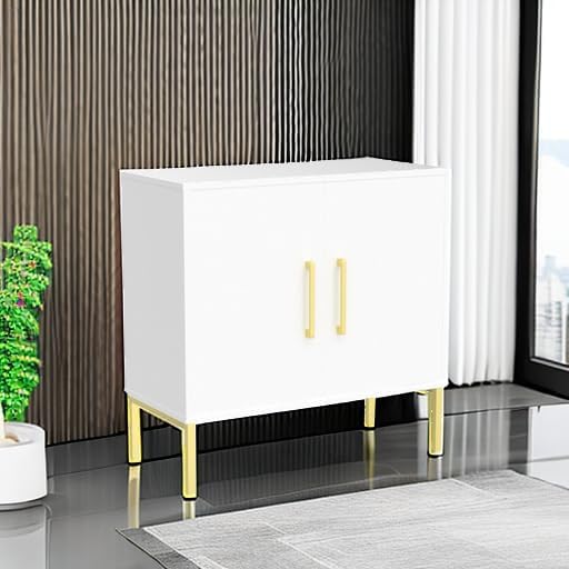 LYNSOM Storage Cabinet with Doors, Set of 2, Modern Buffet Cabinet with Storage, Kitchen Sideboard Buffet, White Wood Accent Cabinet for Living Room, Bedroom, Hallway, Entryway, Office, White