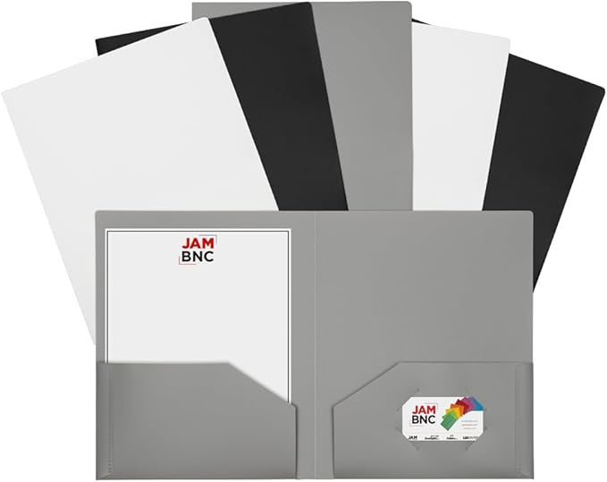 JAM PAPER Heavy Duty Plastic 2 Pocket Extra Tough School Folders - Assorted Business Colors - 6/Pack