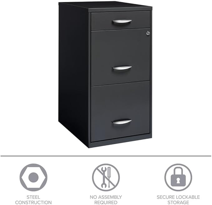 Pemberly Row 3 Drawers 27.32" Vertical Charcoal Metal Filing Cabinet Lockable Pre-Assembled Stationary Letter Size for Home, Office
