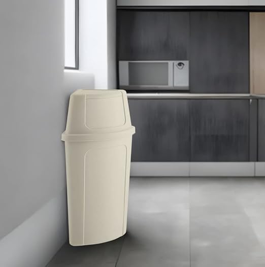 Recycling Bin with Push Door Lid, 21 Gallon Corner Round Trash Can, Crack-Resistant, Commercial Durable Garbage Can, Reinforced Bottom, Ideal for Home, Kitchen, Bar, Hotel, Restaurant, School