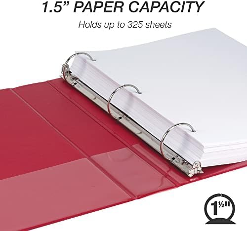 Samsill 1.5 Inch 3 Ring Binders, Made in USA, Economy Round Ring, Clear View Cover, 325 Sheet Capacity - for School, Home, Office - Red, 4 Pack