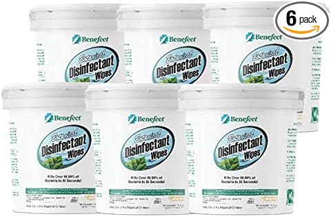 Benefect Botanical Disinfectant Wipes – 1,500 Sanitizing Wipes. 6 Pack of 250 Wipes Per Unit - High Traffic - Gym Wipes, Schools and Food Safe Cleaning (250, 6)
