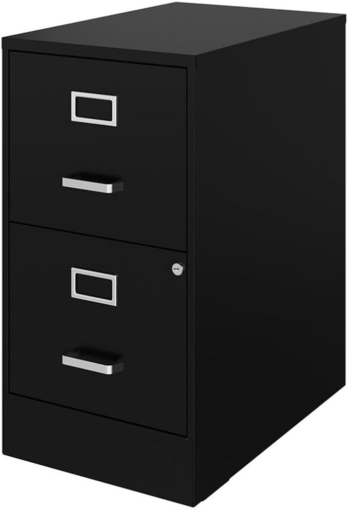 Pemberly Row 2 Drawers 26.7" Vertical Black Metal Filing Cabinet Lockable Pre-Assembled Stationary Letter Size for Home, Office