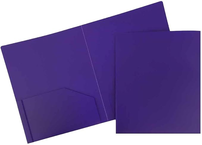 JAM PAPER Heavy Duty Plastic 2 Pocket Extra Tough School Folders - Purple - Bulk 48/Pack