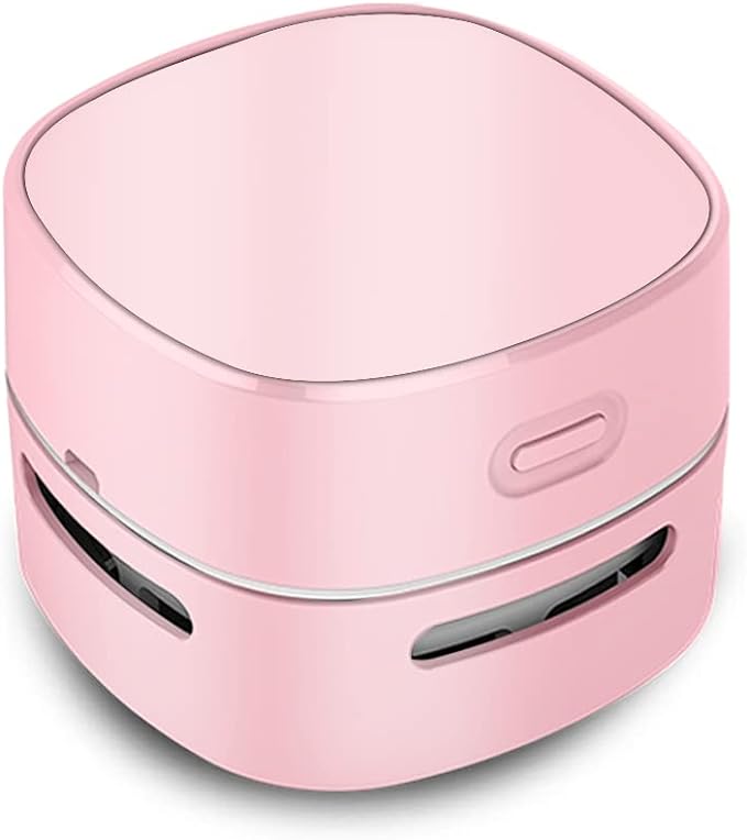 ODISTAR Desktop Vacuum Cleaner, Mini Table dust Sweeper Energy Saving,High Endurance up to 400 mins,360º Rotatable Design for Keyboard/Home/School/Office (Pink Charging)
