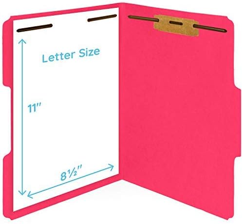 50 Assorted Color Fastener File Folders - 1/3 Cut Reinforced Tab - Durable 2 Prongs Bonded Fastener Designed to Organize Standard Medical Files, Law Client Files, Office Reports - Letter Size