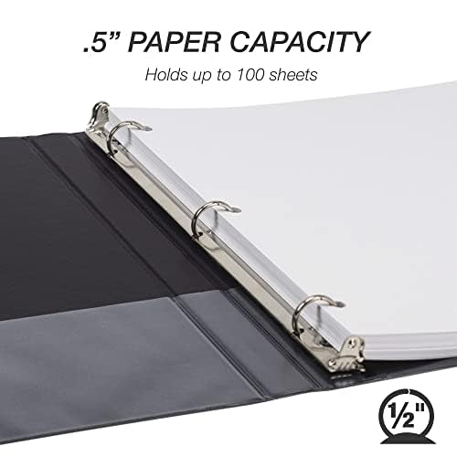 Samsill 0.5 Inch 3 Ring Binder, Made in USA, Economy Round Ring, Clear View Cover, 100 Sheet Capacity - for School, Home, Office - Black