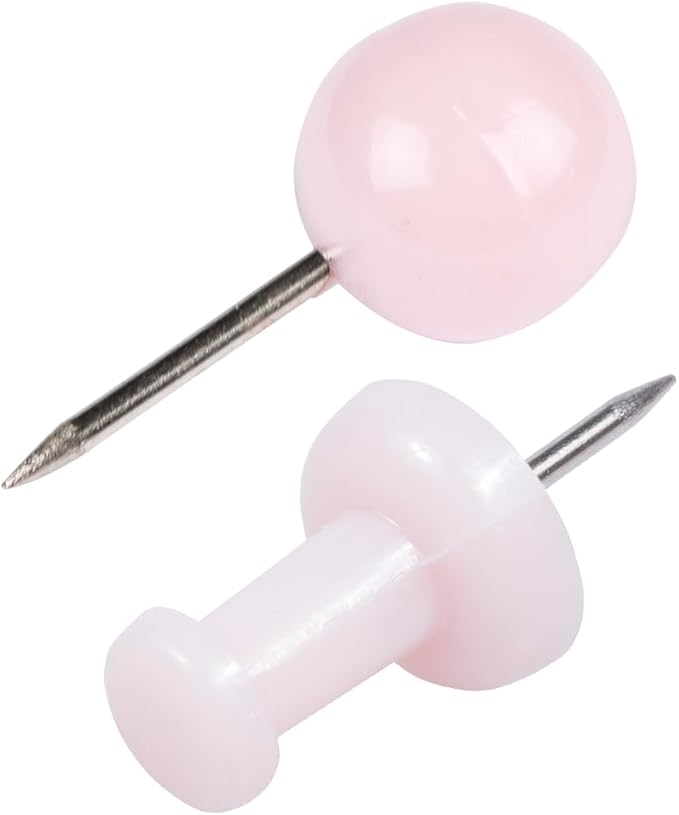 JAM PAPER Colorful Push Pins - Flat & Round Head Thumb Tack Combo Set - Baby Pink Pushpins - 200/Pack