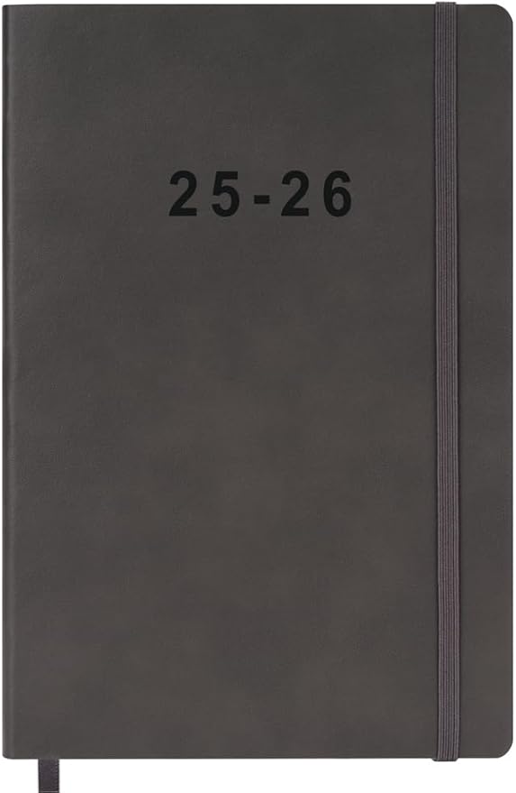 2025-2026 Planner - Weekly and Monthly Planner, Oct 2025 - Dec 2026, Holidays, Contacts and Notes Pages, Vegan Leather Cover, Elastic Closure, 5.5”x8.25”, Grey