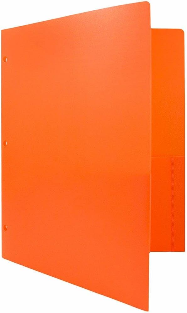 JAM PAPER Heavy Duty Plastic 3 Hole Punch Pocket Folders - Extra Tough School Folders - Orange - Bulk 48/Pack