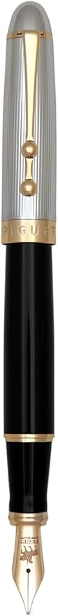 Piguet Genève – Luxury and Ergonomic Fountain & Rollerball Pen – Sigma Series – German Bock Medium Nib, Gold Trim, Blue Ink – Gift Boxed with Universal Refill and Converter (Fountain Pen, Deluxe)