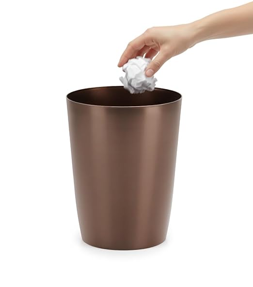 Mini Waste Basket - Durable Small Plastic Garbage Trash Can Bin - Lidless Open-Top Rectangular Slim Profile for Compact Spaces - Suitable for Home, Bathroom, Office, Bedroom, Kitchen and More, Copper