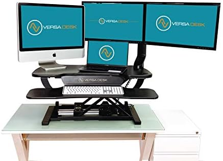 VERSADESK Electric Standing Desk Converter, 48 Inch PowerPro Height-Adjustable Sit Stand Desktop Riser, Keyboard Tray, USB Charging Port, 48" W X 24" D, Black