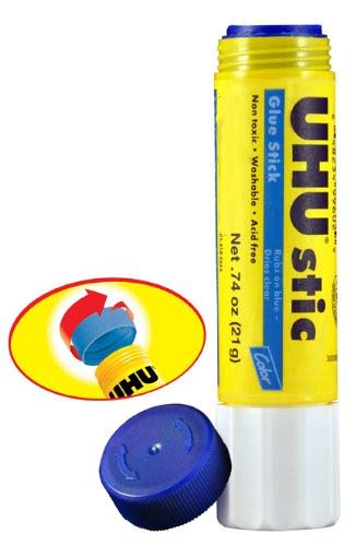 UHU Colored Glue Stick, 0.74oz Blue, rubs on Blue & Dries Clear, Washable, Solvent Free, Screw on Cap, Pack of 12, 9U 99602