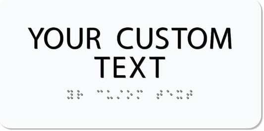 ALPHA DOG ADA SIGNS Custom ADA Compliant Braille Sign, 4"x8" Room Identification Plaque, Tactile Text, Raised Letters, Personalized 2-Line, Indoor/Outdoor, USA-Made (White)