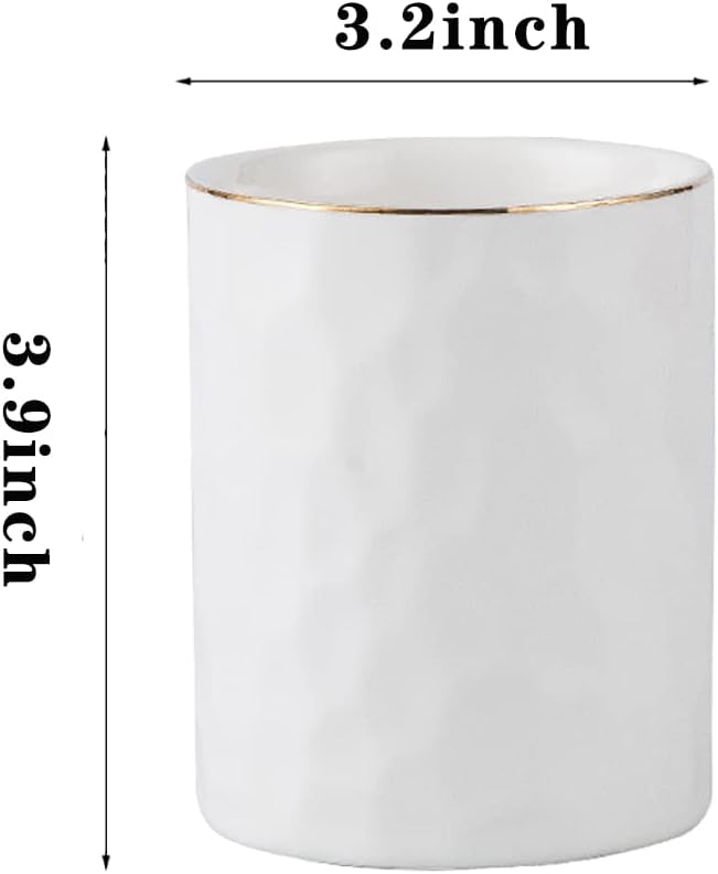 Ceramic Pen Holder Stand Cup Pencil Holder Organizer Makeup Brush Holders for Home Office Desk (White)