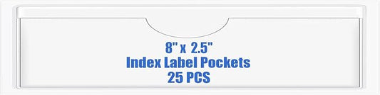 Origin-Joy 25 PCS Self-Adhesive Index Label Pockets, Clear Plastic Peel & Stick Card Holders with Top Open for Loading (8 x 2.5 inch)
