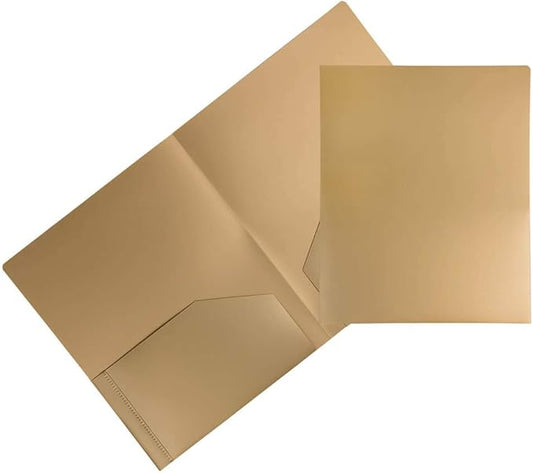 JAM PAPER Heavy Duty Plastic 2 Pocket Extra Tough School Folders - Gold - 6/Pack