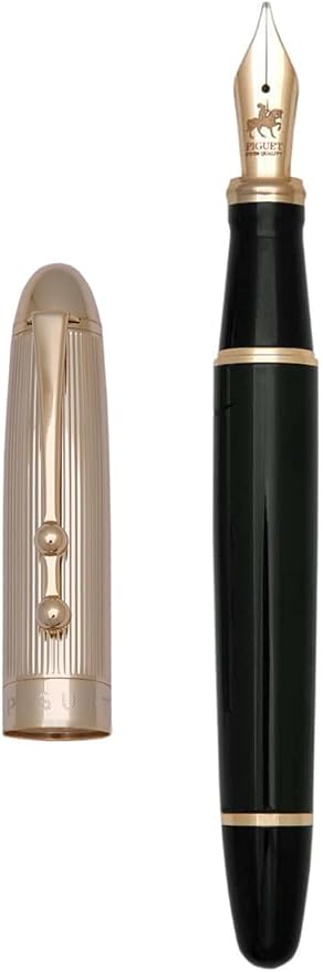 Piguet Genève – Luxury and Ergonomic Fountain & Rollerball Pen – Sigma Series – German Bock Medium Nib, Gold Trim, Blue Ink – Gift Boxed with Universal Refill and Converter (Fountain Pen, I'Doré)