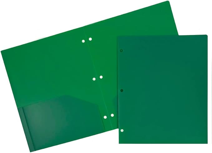 JAM PAPER Heavy Duty Plastic 3 Hole Punch Pocket Folders - Extra Tough School Folders - Green - 6/Pack