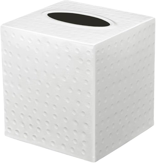 Monarch Abode Hand Hammered Tissue Box Cover Square, White Tissue Holder for Bathroom, Square Metal Dresser Accessories for Home, Decorative Tissue Box Holder, Classic White Handcrafted Tissue Cover