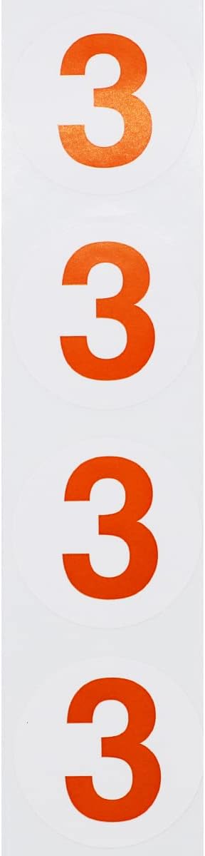 Orange Number 3 Circle Stickers, 1.5 Inch Round Adhesive Labels, 500 Stickers Per Roll for Inventory, Organization, Retail, Classroom, and More – Made in The USA