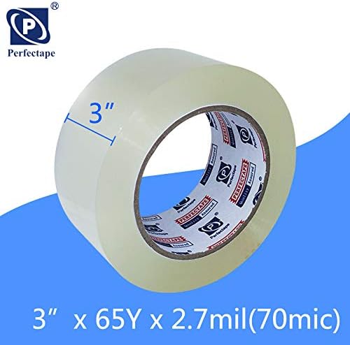 PERFECTAPE 3" Heavy Duty Packing Tape 6 Rolls, Total 390Y, Clear, 2.7 mil, 3 inch x 65 Yards, Ultra Strong, Refill for Packaging and Shipping(3" Width, not 2" Width)
