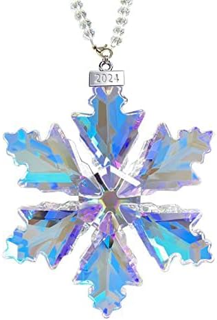 2024 Annual Edition Snowflake Crystal Christmas Ornaments,Christmas Tree Ornaments Crystal Sun Catcher Home Hanging Decor (14-Colorful)